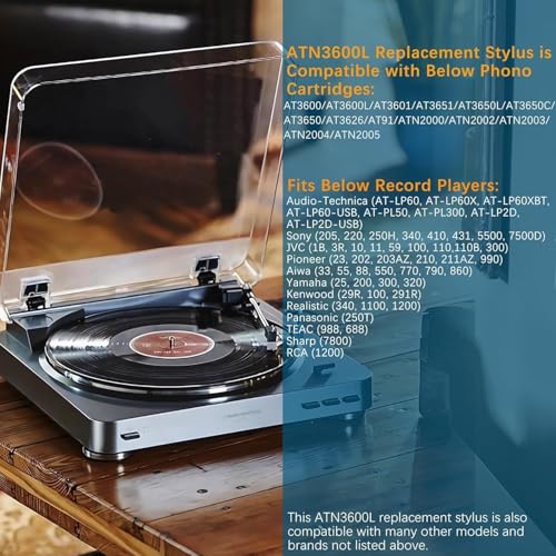 YOOJ® ATN3600L ATN3600LC Conical Replacement Stylus Needle, Compatibility for Audio-Technica AT-LP60 series, AT-LP60X, AT-LP60XBT,Sound Burger, AT-SB727, AT-SB2022 Turntable Record Player