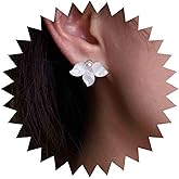 Sttiafay Vintage Pearl Flower Earrings White Acrylic Flower Earrings Resin Petal Stud Earrings Tiny Pearl Floral Earrings Jewelry for Women