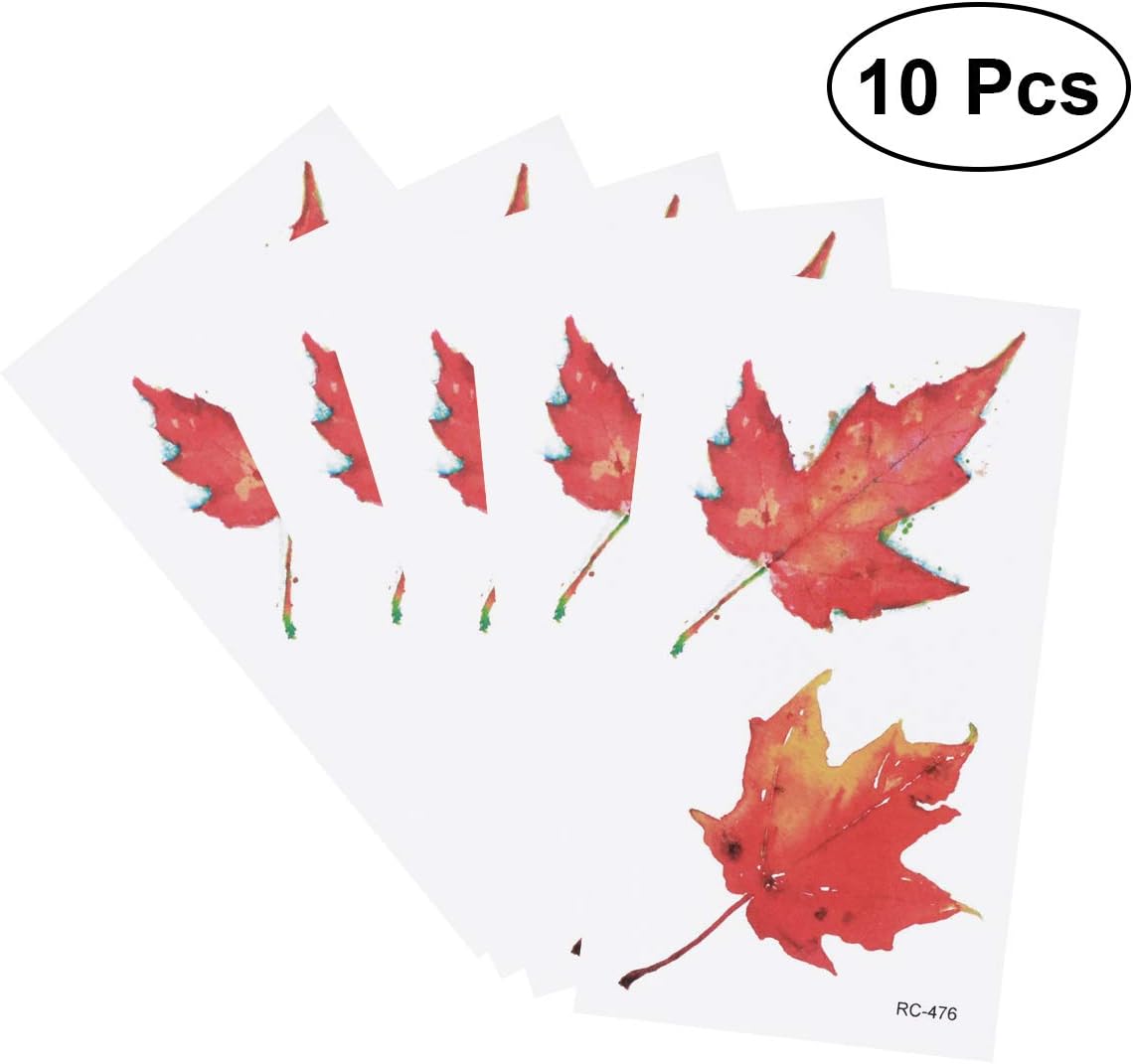 Amazon Com Bestoyard 10pcs Maple Leaves Tattoo Sticker Waterproof Temporary Tattoo Long Lasting Body Art Tattoo Stickers Fall Thanksgiving Party Supplies Toys Games