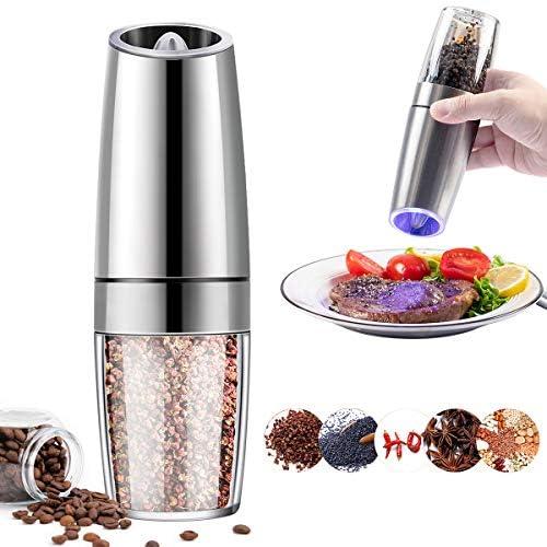 最新版 電動ミル ペッパーミル ソルトミル Abs電動マルチミル 花椒 岩塩 胡椒 塩 調味料 挽き 調理器具 自動誘導 ミル ステンレス製 シルバー １本
