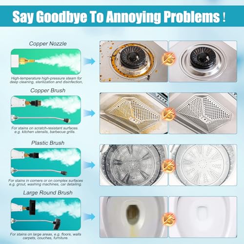 Handheld Steam Cleaner, Portable Steamer Cleaning, High Pressure Steam Cleaner with 6 Brush Heads, Smart Touch Screen, 6-Speed Adjustment for Floor, Car, Couch, Furniture, Kitchen, Bathroom