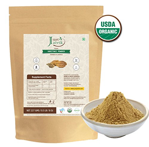 Just Jaivik 100% Organic Haritaki Powder - Terminalia Chebula -227g/0.5 LB - USDA Certified Organic - An Ayurvedic Herb for Detoxification & rejuvenation for Vata