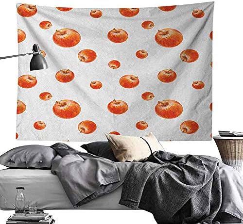 Maureen Austin Wall Tapestry Apple,Watercolor Style Cameo Apples Abstract Kitchen Elements Brush Stroke Effects, Vermilion White,Art Decor Home Decoration 70"x93"inch