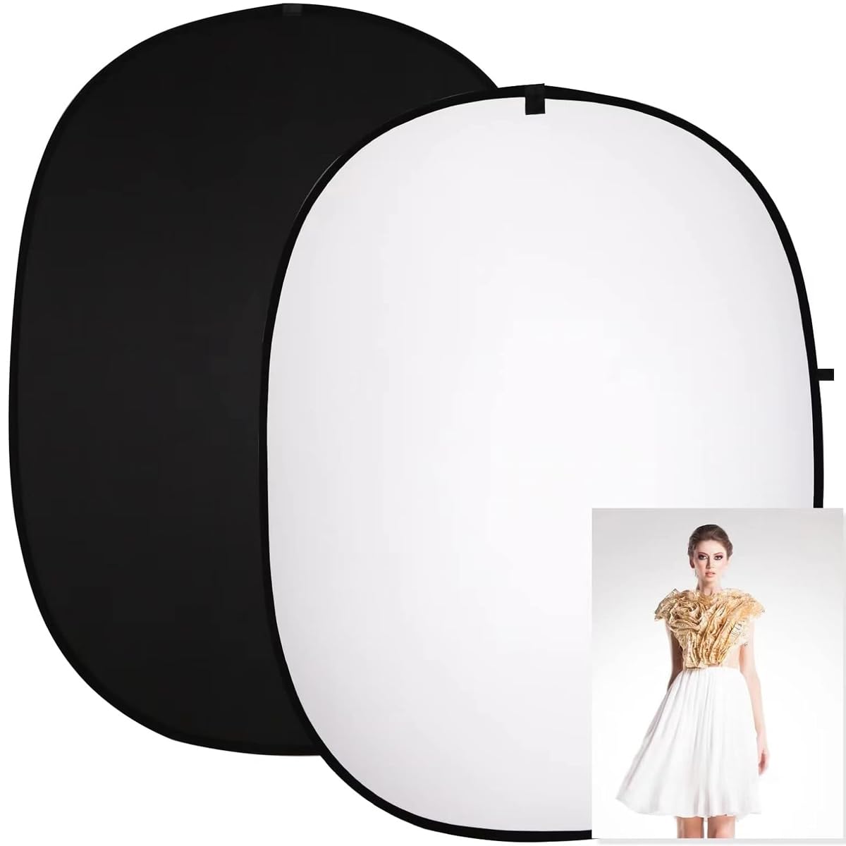 XPAISYQC 5x6.5ft Black White Double-Sided 2-in-1 Backdrop Foldable Shooting Portable Outdoor, Large Studio Live Streaming Portrait Product Photography Chromakey Effects Special Background Screen