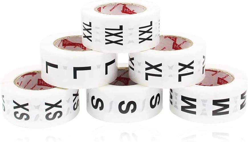 Hcode 1 Inch 25mm White Round Retail Clothing Size Label Adhesive Apparel Size Stickers A Set of 6 Rolls XS S M L XL XXL Total 3000 Pieces (White, XS-XXL)
