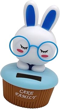 NYLSA Cartoon Solar Powered Rabbit Figurine - Dancing Swing Figure Model Kids Educational Toy Car Desk & Festival Decor Blue