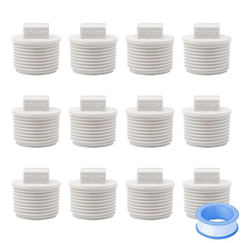 Photo 1 of HayEastdor 12PCS 3/4inch PVC Coupling Cap Pipe Fittings White PVC Pipe End Cap Plug Adapter SCH40 Fit for 0.75inch Male Thread Pipes or Fittings 3/4" HE060-3/4