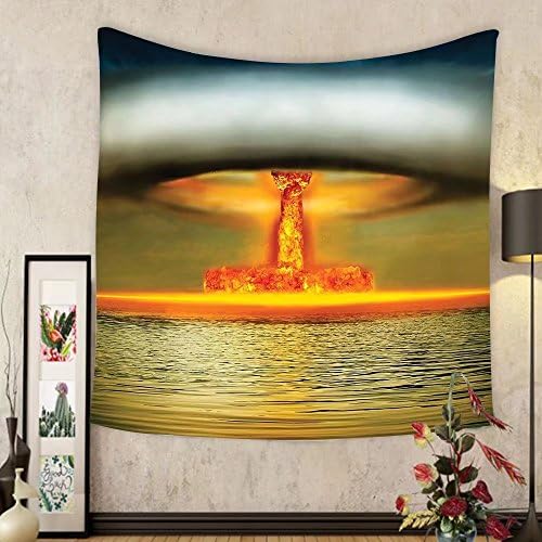 Niasjnfu Chen Custom tapestry War Home Decor Tapestry Nuclear Bomb in Ocean Mushroom Cloud Atomic Energy Warfare Smoke in Sky for Bedroom Living Room Dorm 60WX40L Yellow Grey