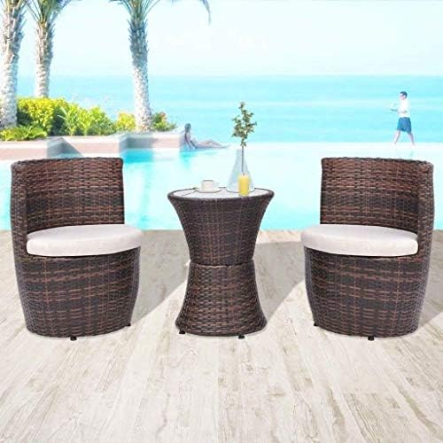h4home Patio Furniture Ratan Bistro Set 1 Coffee Table 2 Chairs with Seat Cushions Conservatory Garden Outdoor Balcony PE Rattan Sun Room Furniture Set Modern Contemporary Brown