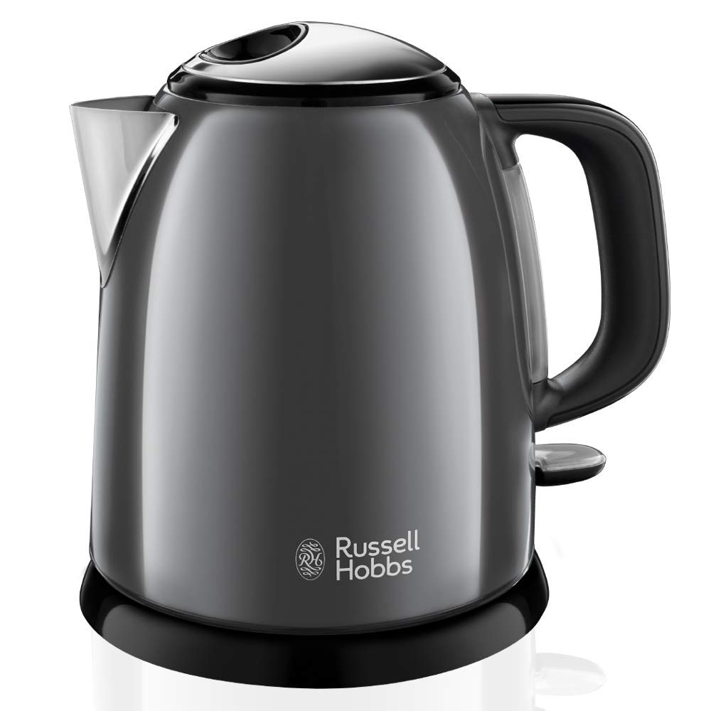 Russell Hobbs Bouilloire Electrique [Ultra Compacte] Colours Plus Gris (1L, Ebullition Rapide, Ecoulement Parfait, Niveau D'Eau Visible, Filtre Anticalcaire, Economie D'Energie) 24993-70