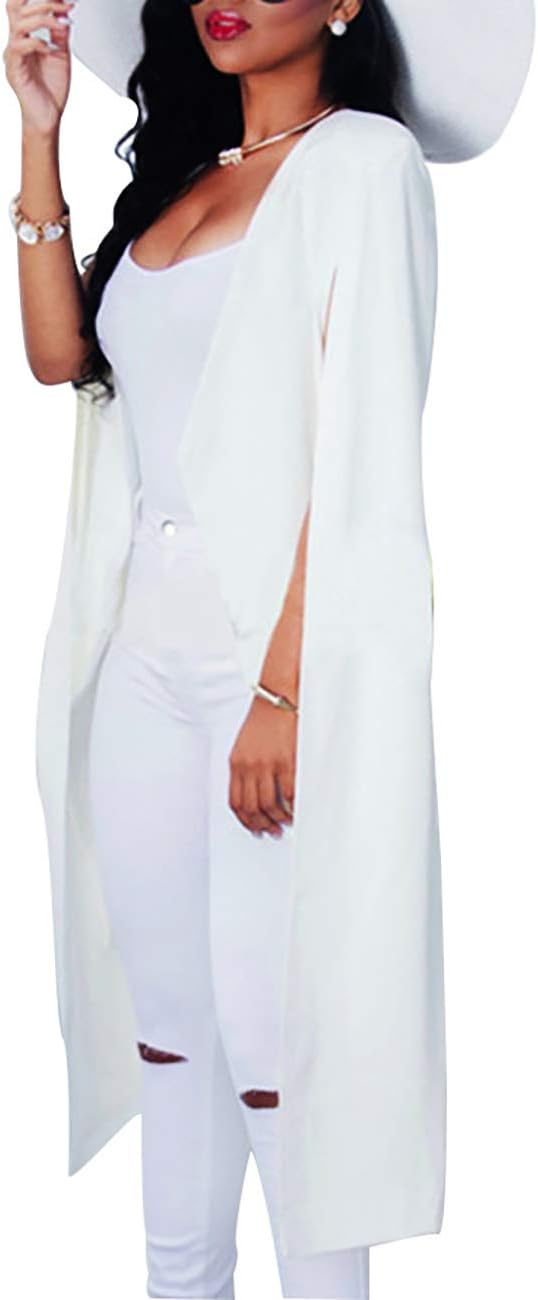 Helov Open Front Split Sleeve Cape Blazer Women Jackets Long Sleeve Plain Cardigan