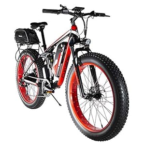 Extrbici Electric Mountain Bike 26inch Fat Tire 7 Speeds Beach Cruiser Mens Sports Ebike Full Suspension Lithium Battery…