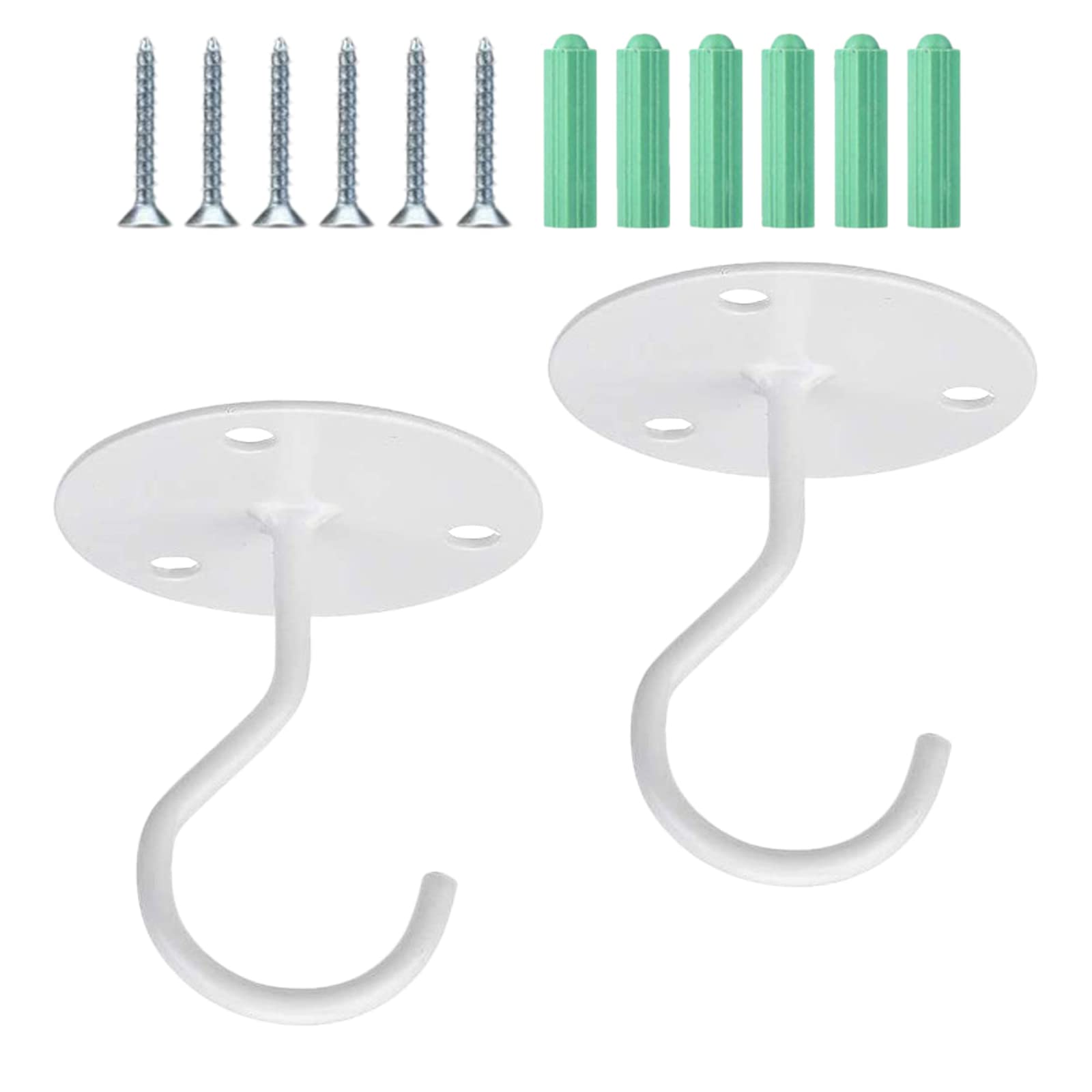 hifrom 2 Pack Wall Mount Ceiling Hook for Hanging Baskets, Plant Bracket Hooks with Screws, Metal Garden Hanging Hooks for Wind Chimes/Pendant Lights/Bird Feeders/Outdoor Decoration (White)