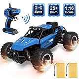 allcaca Remote Control Car Terrain RC Cars 2.4GHz High-Speed Electric Remote Control Off Road Monster Truck, 1/16 Scale RC Off-Road Vehicle 4WD RC Stunt Car for Kids, Blue