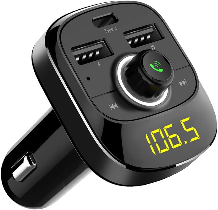 Bluetooth FM Transmitter, Avanz Wireless Bluetooth FM Radio Adapter Car Kit with Ring Light, Dual USB Charging Port & Type-C Port, Hands Free Calling for iPhone, iPad, Samsung Galaxy