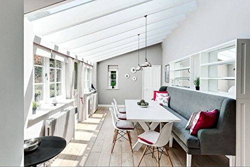 2xhome Set of 4 White Mid Country Modern Molded Shell Designer Assemble Plastic Side No Arms Wheels Armless Chairs Natural Wood Wooden Eiffel Dining Room Bedroom Kitchen Accent Office DSW, - Thumbnail 5