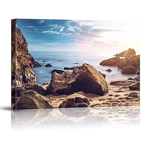 Stones Ocean Sunset Mountain Painting Artwork for Home Framed