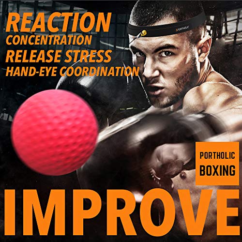 PORTHOLIC Boxing Reflex Ball Headband,Fight Ball Punching Trainer Premium Boxing Equipment Kit for Hand Eye Coordination Training or Decompression for Kids or Adults (2019 New Version)