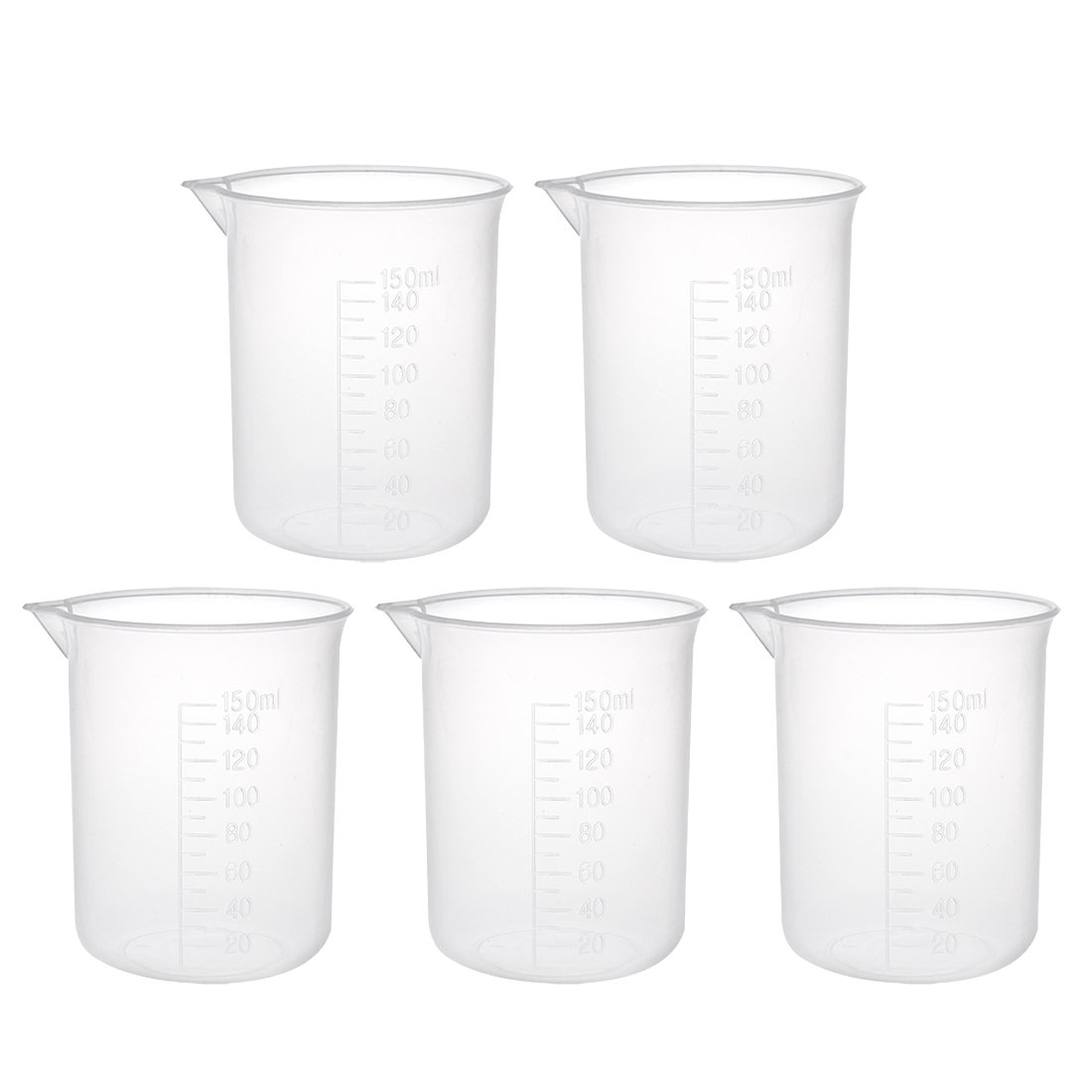 sourcingmap Measuring Cup 150ml PP Plastic Graduated Beaker Transparent for Lab Kitchen Liquids 5pcs