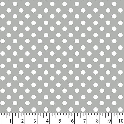 Polka Dots White on Gray Flannel Fabric by The Yard