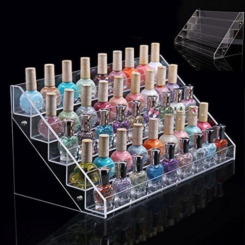 5 Tier Acrylic Nail Polish Stand | Holds up to 65 Nail Varnish | Retail Cosmetic Display | Makeup Storage rack by Wimports