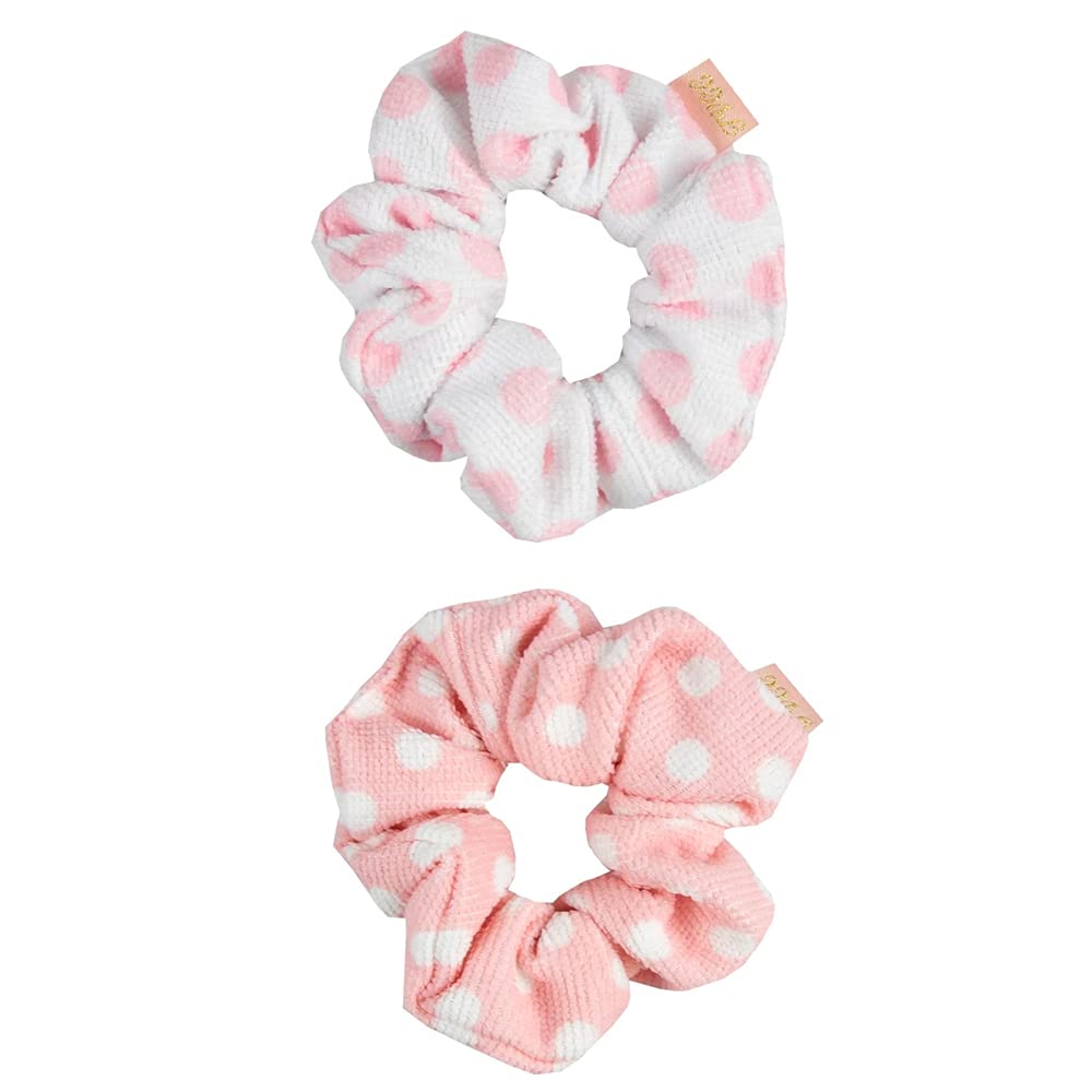 The Vintage Cosmetic Company Hair Scrunchies, Lightweight Soft Microfibre Absorbs Moisture from Wet Hair, Scrunchie Set for Women and Girls, Pink Polka Dot Design 2 Set