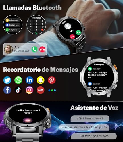 Reloj Inteligente Hombre, 1000mAh, Pantalla 1.75''HD, Smartwatch Diseño Militar, Llamada Bluetooth, 130+Deportivos, IP68 Resistente Agua Smart Watch, Monitoreo Cardíaco Sueño, Android iOS, Negro mate