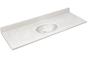 Cultured Marble Vanity Top – 61-Inch Single Bowl Sink 4-Inch Centerset with Integrated Backsplash – Reinforced Packaging – Ivory Swirl, Design House, 597419