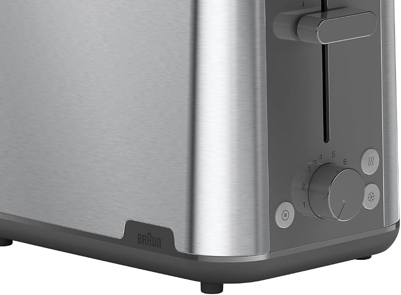 PurShine HT1510GY, Toaster mit 2 Schlitzen, 8 Bräunungsstufen, Aufwärm- und Auftaufunktionen, Krümelschublade, 900 W, Grau