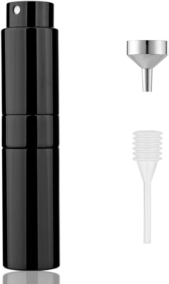 MYLL 8ml Perfume Atomiser Refillable, Travel Aftershave Dispenser, Fragrance Spray Bottle in Pocket & Handbag (Glossy Black)