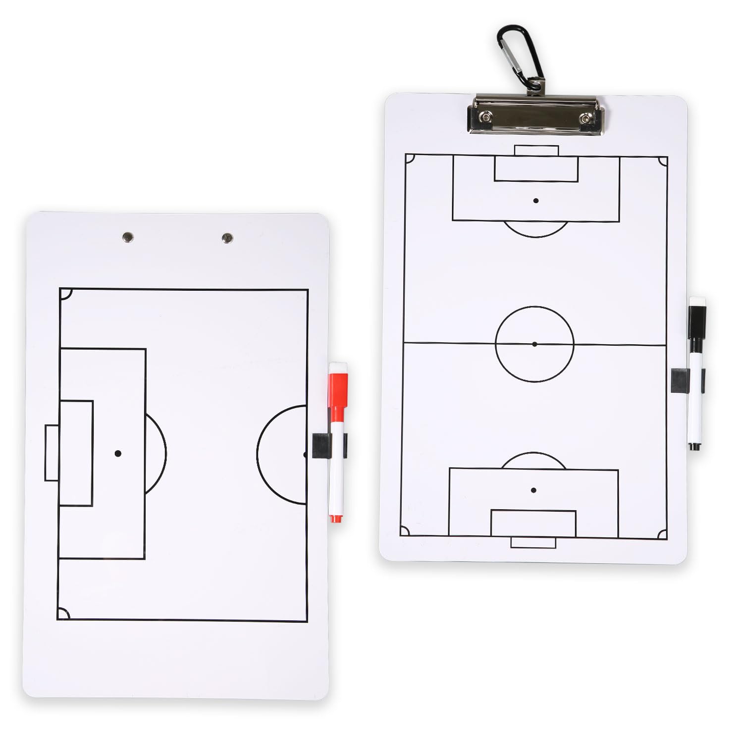 Football Whiteboard for Coaches, Dry Erase Double-Sided Soccer Coaches Clipboard with 2 Dry Erase Markers and a Carabiner, Coach & Referee Marker Boards Soccer Tactics Equipment