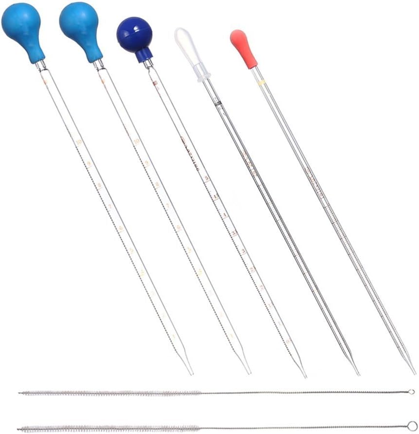Thick Glass Graduated Pipette Dropper Liquid Essential Oil Transfer 10ml 5ml 2ml 1ml 5 Pcs + 2 Brushes