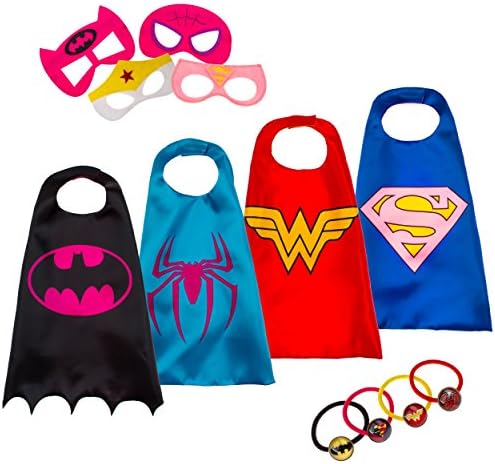 Superhero Toys for Kids - 4 Capes and Masks Party Costumes for Girls - Glow Logo