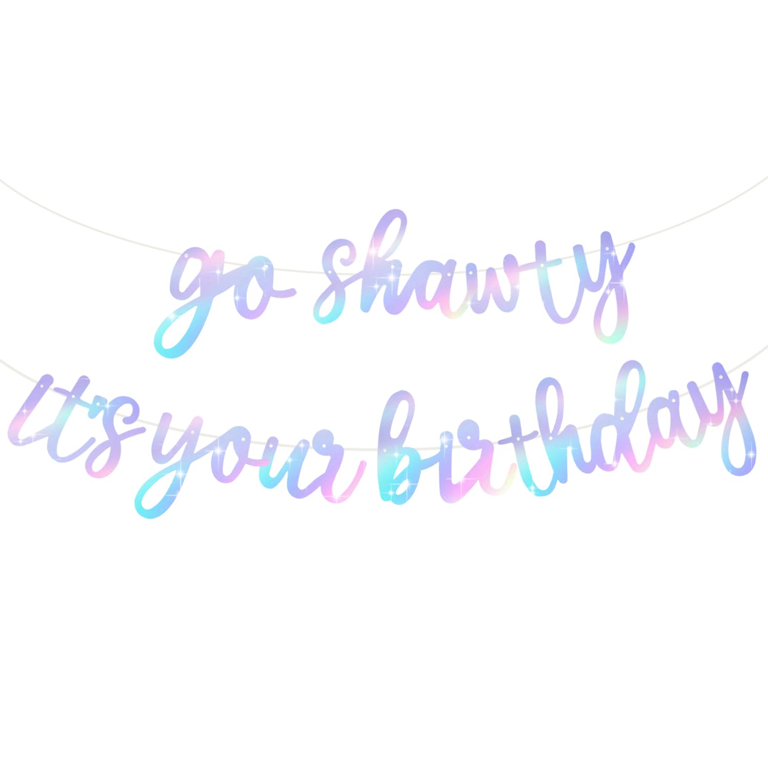 Photo 1 of BEISHIDA Iridescent Go Shawty It's Your Birthday Banner - NO DIY - Hip Hop Theme Glitter Happy Birthday Banner - Pre-Strung - Black Rap Theme Happy Birthday Sign for Man Women birthday Party Supply