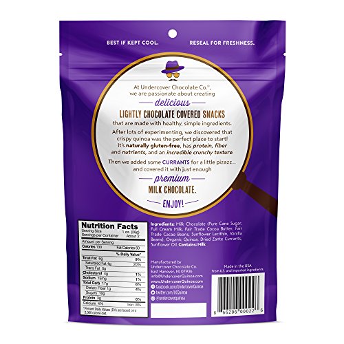 Undercover Quinoa Sampler Pack, Chocolate Crispy Quinoa Snack, Gluten-Free, 8 2 oz. bags: 2 Milk Chocolate, 2 Dark Chocolate+Sea Salt, 2 Milk Chocolate+Currants, 2 Dark Chocolate+Blueberries