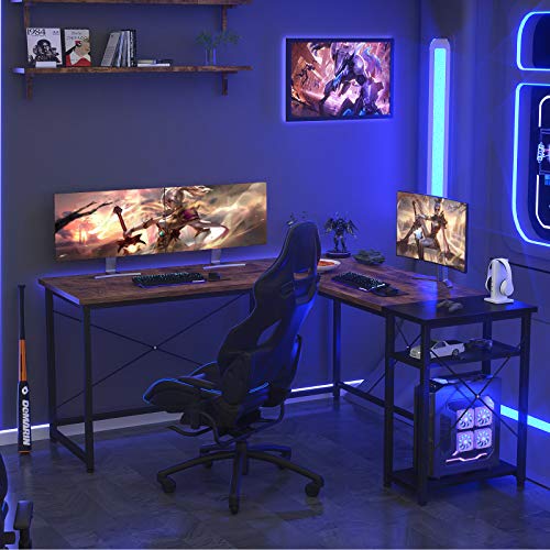 Ecoprsio L-Shaped Desk Large L Shaped Gaming Desk with Storage Shelves Industrial Corner Desk Writing Study Table for… - Image 2