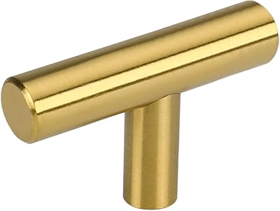 LONTAN Gold Drawer Knobs 10 Pack Single Hole Brass Cabinet Door Handles T-Bar