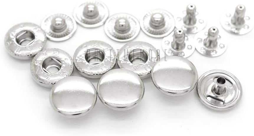 CRAFTMEMORE 50 Sets Silver Snap Buttons S-Spring Socket Popper Fasteners for Jacket Bag Closures #831 VT8 (15mm (0.59"))