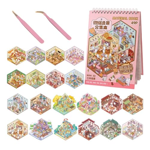 deegbbyi 20 Sets 3D House Stickers Fun, 3D House Stickers with 2 Tweezers, Miniature Sticker Scene, Fun Stacking for Adults and Children, Relieves Stress and Entertainment