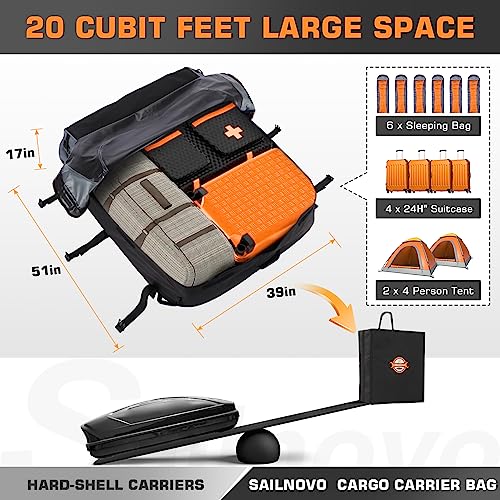 Sailnovo Car Roof Box 580L – Waterproof Folding Bag 1000D with 8 Straps, 6 Door Hooks, for Car with/without Roof Racks, Travel and Transport