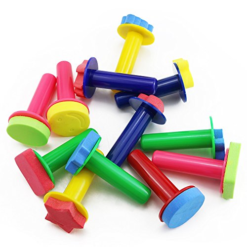Kuqqi 12pcs Assorted EVA Sponge Painting Stamper Foam Sponge Brush Painting Tools for Painting Drawing Crafts and DIY