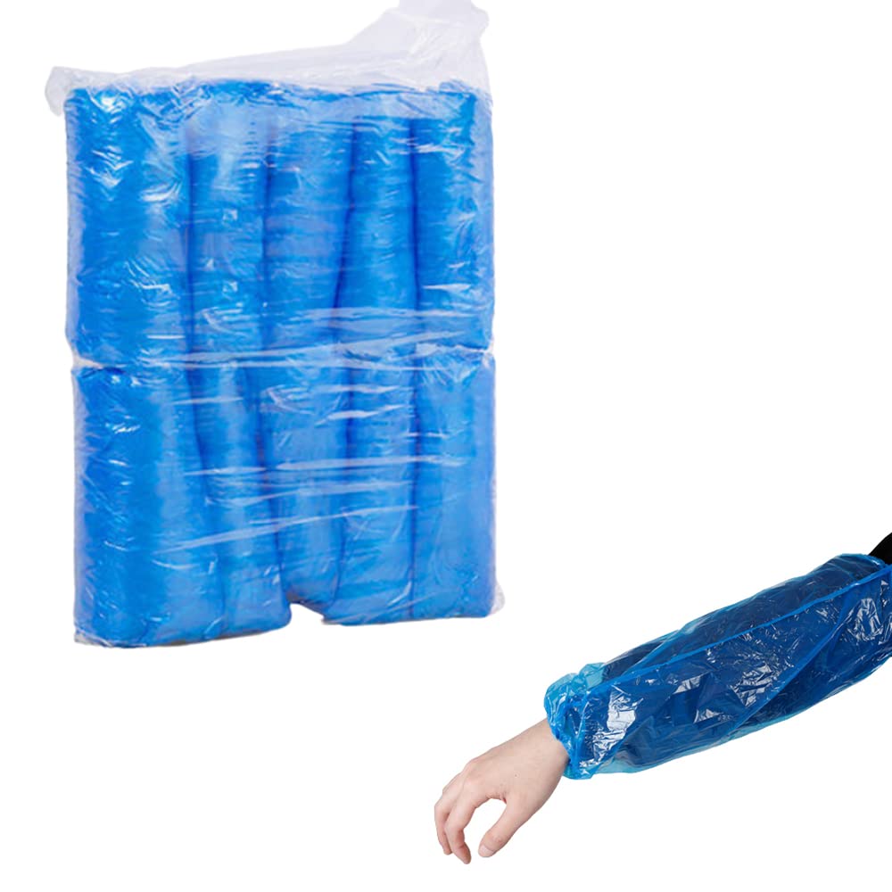 ONEWANGDAFA 100 Pcs Disposable Arm Sleeves Covers Waterproof Sleeve Protector Plastic Disposable Sleeves for Home Office Household Cleaning