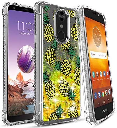 Moto One Case,Moto P30 Play Case,Numy Glitter Liquid Quicksand Waterfall Flowing Sparkle Heart-Shaped Sequin Shocproof Case,w Free Soft HD Screen Protector,Highly Protective W Four Corner-Pineapple
