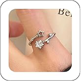 Aneneiceera Vintage Crystal Star Ring Half Open Rhinestone Ring Silver CZ Star Finger Ring Adjustable Statement Ring Jewelry for Women