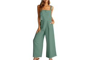 Aboser Linen Set for Women Summer 2 Piece Outfits Sleeveless Tank Crop Top Wide Leg Pants Lounge Matching Sets with Pockets