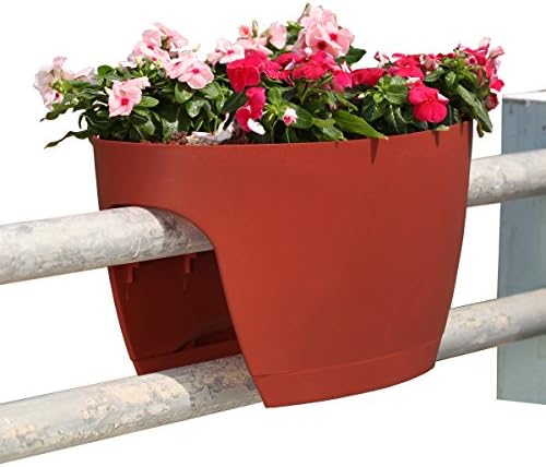 Greenbo XL Deck Rail Planter Box with Drainage trays, 24-Inch, Color terracotta - set of 6