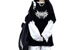 GGOOB Goth Shirt Gothic Shirt Fake Two-Piece Alternative Clothing Goth Long Sleeve Top Grunge Clothes