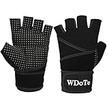 Womens Mens Weight Lifting Gloves with 17.7" Wrist Support, Anti-Slip Wearable Workout Gloves with Full Palm Padded Gel Grip for Gym Workout Training, Crossfit, Fitness 3 Colors XS-L (1 Pair)