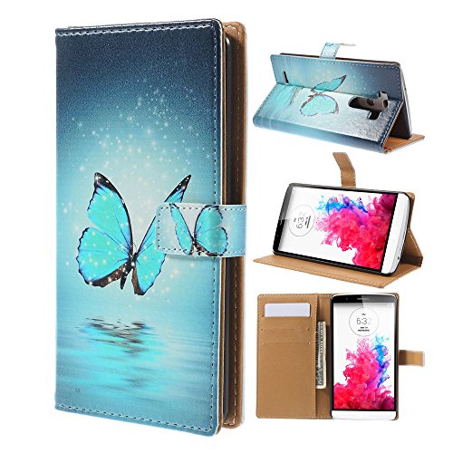 G3 Case, LG G3 Wallet Case, Easytop Fashion Design Premium PU Leather Wallet Fleible Stand Flip Protective Cover Case, with 3 Built-in Credit Card, ID Card Slots, Cash Pocket and Magnetic Closure (Butterfly and Lake)