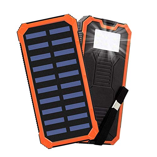 Solar Chargers 30,000mAh,Portable Dual USB Solar Battery Charger Solar Battery Bank for Cell Phone with 6 Led Light for Camping, Hiking, Going to The Beach Or Other Outdoor Activities (Orange)